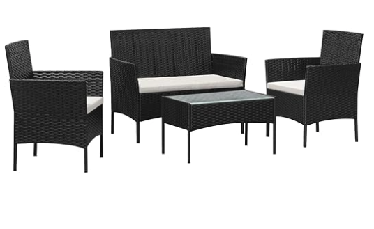 Alizee garden furniture in black resin/white cushions