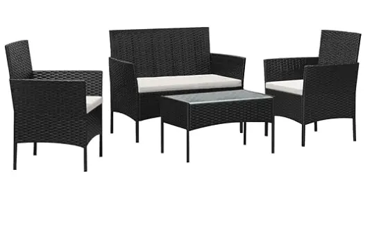 [SFS010-NB] Salon de jardin Alizee en resine noir/coussins blanc