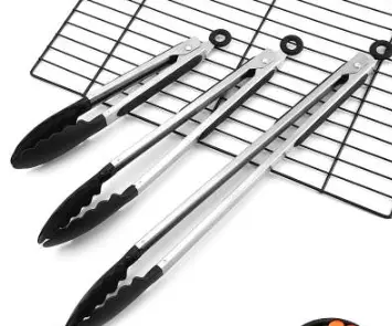 [tongs] Set of 3 stainless steel and black silicone tongs. 22/30/40 cm
