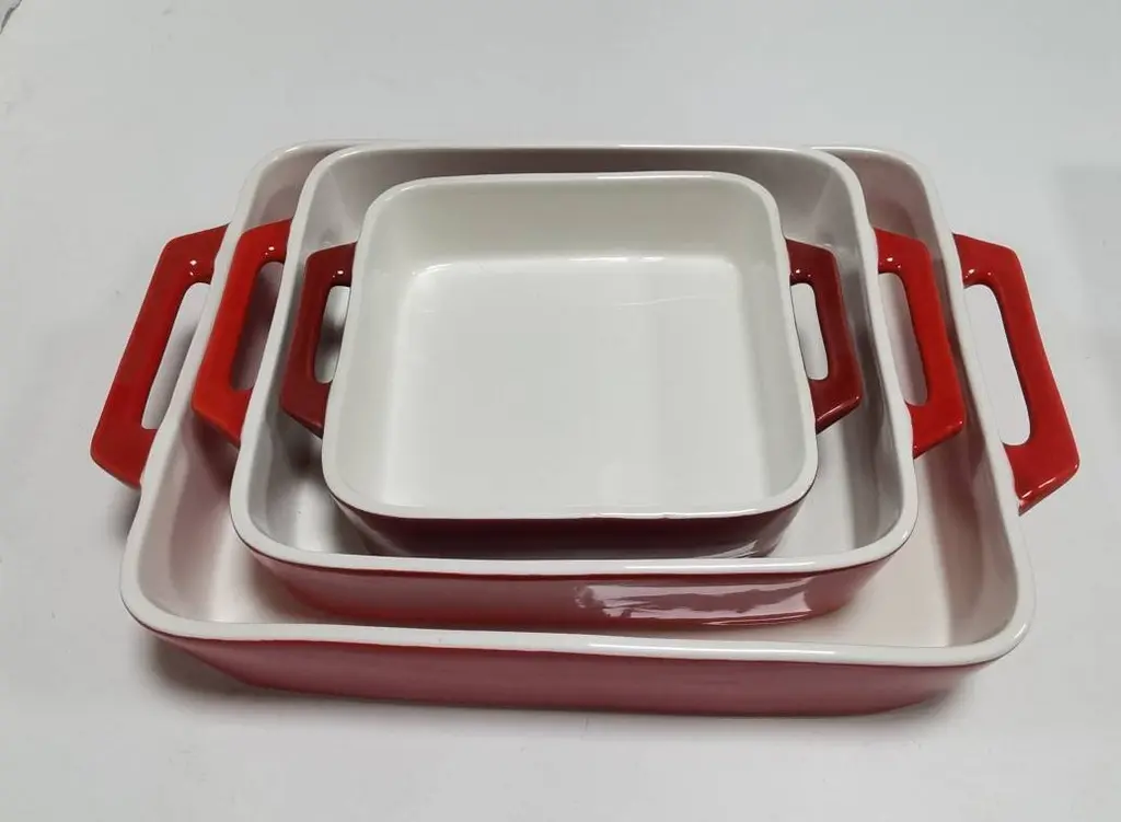 [SET3PLATS] Set de 3 plats a four en ceramique rouge