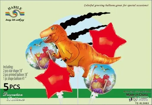 [TZKL5003] Set of 5 Dinosaur Helium Balloons