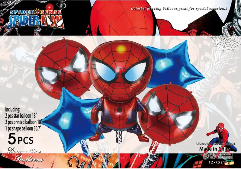 [TZK5199] Set of 5 Spiderman Helium Balloons