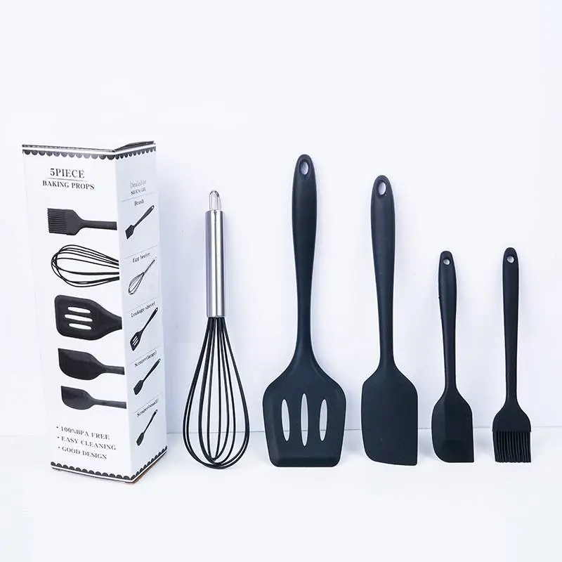Set of 5 black silicone spatulas