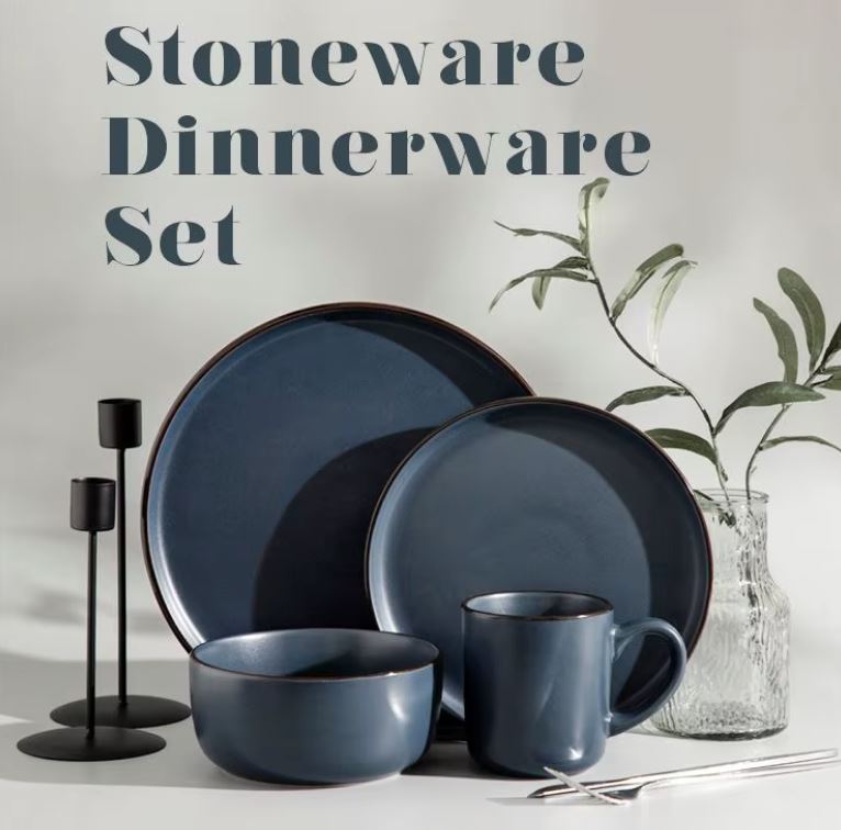 SET VAISSELLE GRÈS 16 PIÈCES EN GRIS