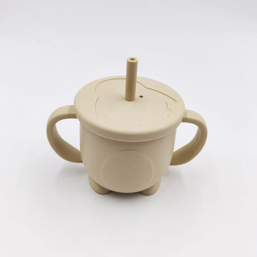 [YY-010 beige] Gobelet en silicone avec paille à écraser, sans BPA (Beige)