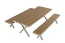 [MT8021A] Garden table and 2 benches, aluminum and polywood frame