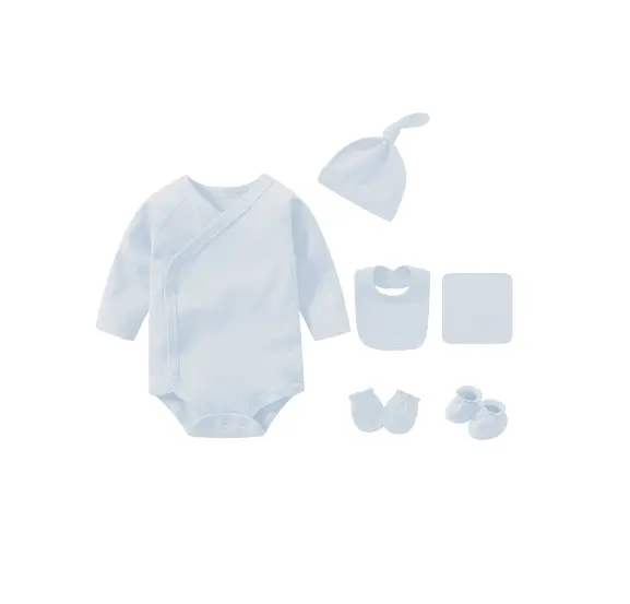 [BLANC/0-3Mois] Adorable set de naissance en coton - 6 pièces (Blanc, 0-3 mois)