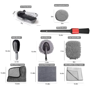 SET 9 PCE KIT DE NETTOYAGE DE VOITURE