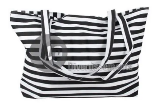 [rntt-m17 ZT] Black/white striped marine beach bag in plastic fiber