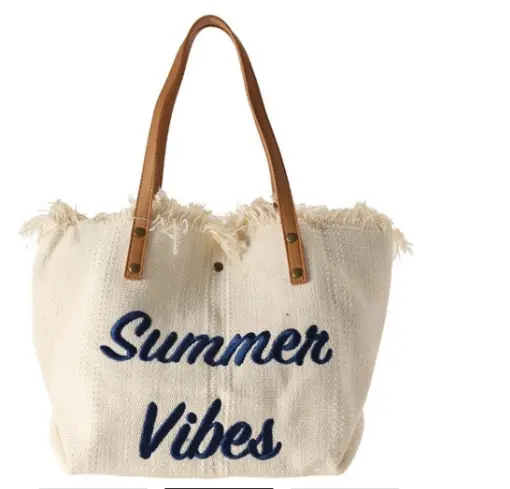 [TP11B ZT] SAC DE PLAGE BOHO A franges crème clair TP11B