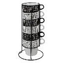 [145445] Rack of 6 mugs m ethnic 26cl, black & white