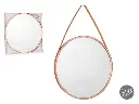 [82001] Round mirror with handle in bronze pet faux leather