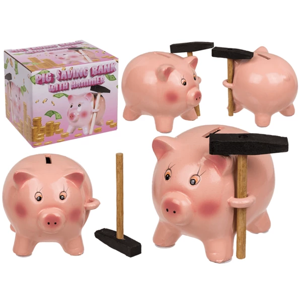 [78/4021] Piggy bank, pig with hammer, approx. 15 cm
