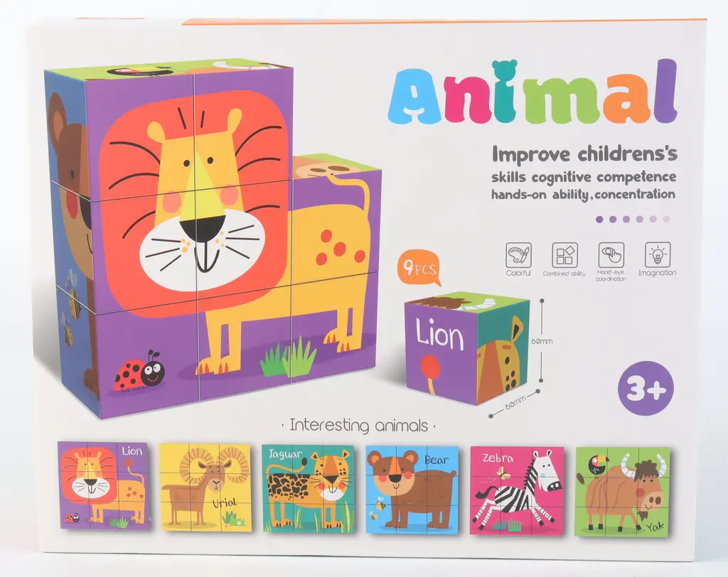 [CJ-4040447] ANIMAL JIGSAW BLOCKS- 6 IN 1 CUBE PUZZLE