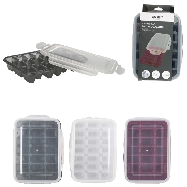 [KV7070] Ice cube tray with snap-on lid x21, 3-fold