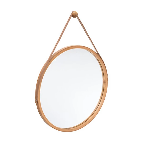 [160830B] Miroir mural cuir ronde bambou D38, beige