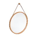 [160830B] Miroir mural cuir ronde bambou D38, beige