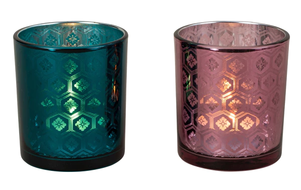 [5578] Photophore verre violet + pétrole H8cm - D7cm