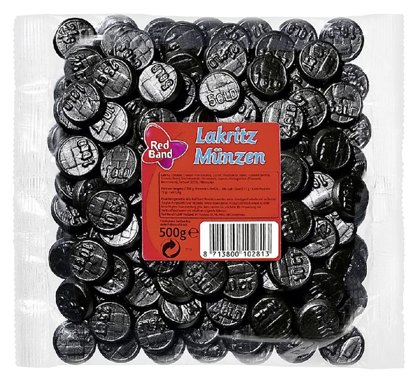 [6077854] Red stripe licorice pieces, 500g bag