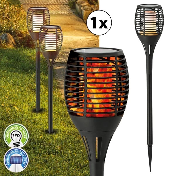 [16011] Torche solaire LED XXL torche de jardin noire 75cm