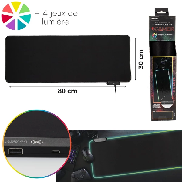 [HT2154] Tapis de souris gamer xl RGB 2 ports usb