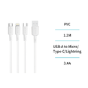 Cable 3-en-1 USB vers Micro USB, Type-C et Lightni