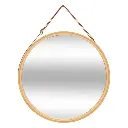 Miroir mural rond en cuir bambou D38, beige