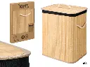 Rectangular laundry basket in bamboo and black fabric