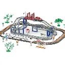 Railway track with car and fast train, 108 pieces