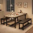 Table à Manger Extensible 4 à 6 Places avec 2 Bancs