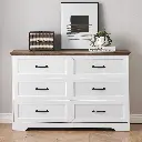Commode 6 Tiroirs Blanc + Bois