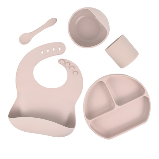 [YY-005/beige] Magnifique kit complet beige pour le repas en silicone, sans BPA
