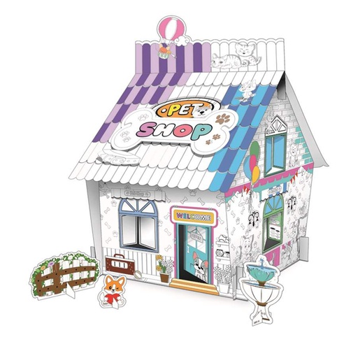[Z029/34001] Graffiti happy Pet shop, 3D paper puzzle painting house.